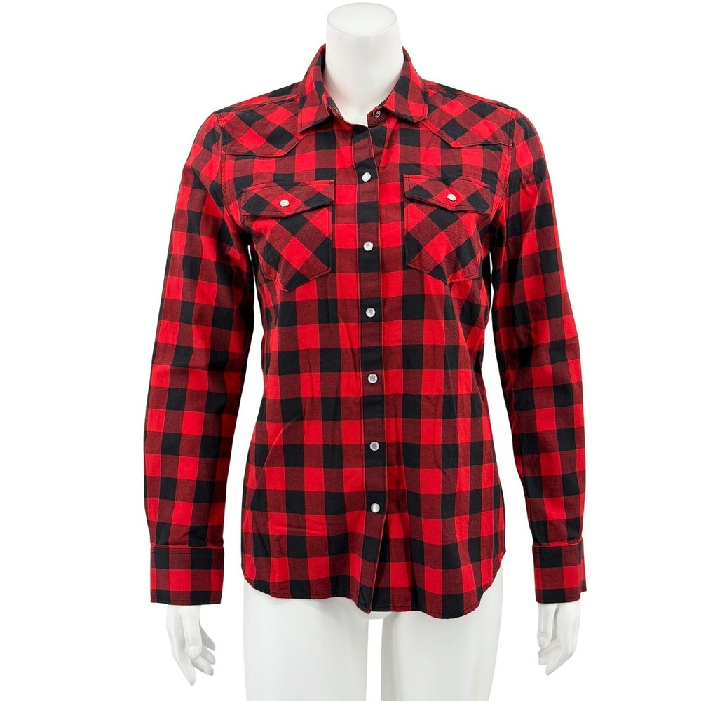 Untuckit Top Womens 4 Red Hailey Buffalo Plaid Western Snap Front 100% Cotton
